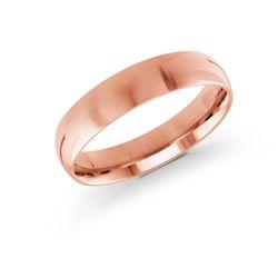 10, 14, 18 Karat Pink Gold 5mm high polish rounded dome light comfort fit wedding band