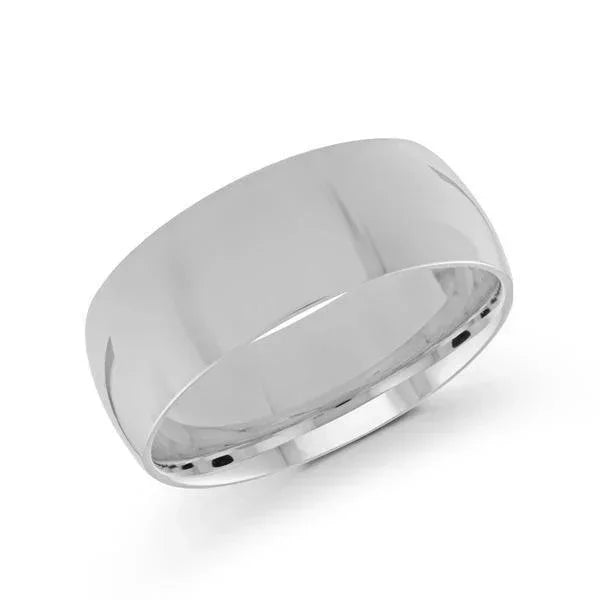 Platinum 8mm high polish rounded dome light comfort fit wedding band