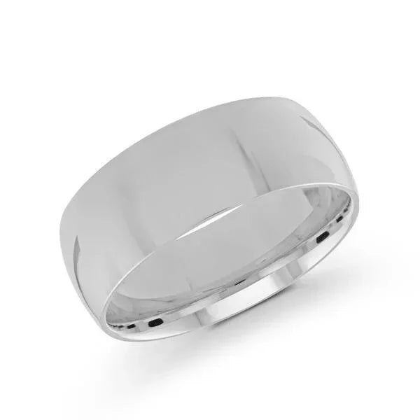 10, 14, 18 Karat White Gold 8mm high polish rounded dome light comfort fit wedding band