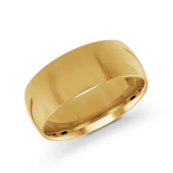 10, 14, 18 Karat Yellow Gold 8mm high polish rounded dome light comfort fit wedding band