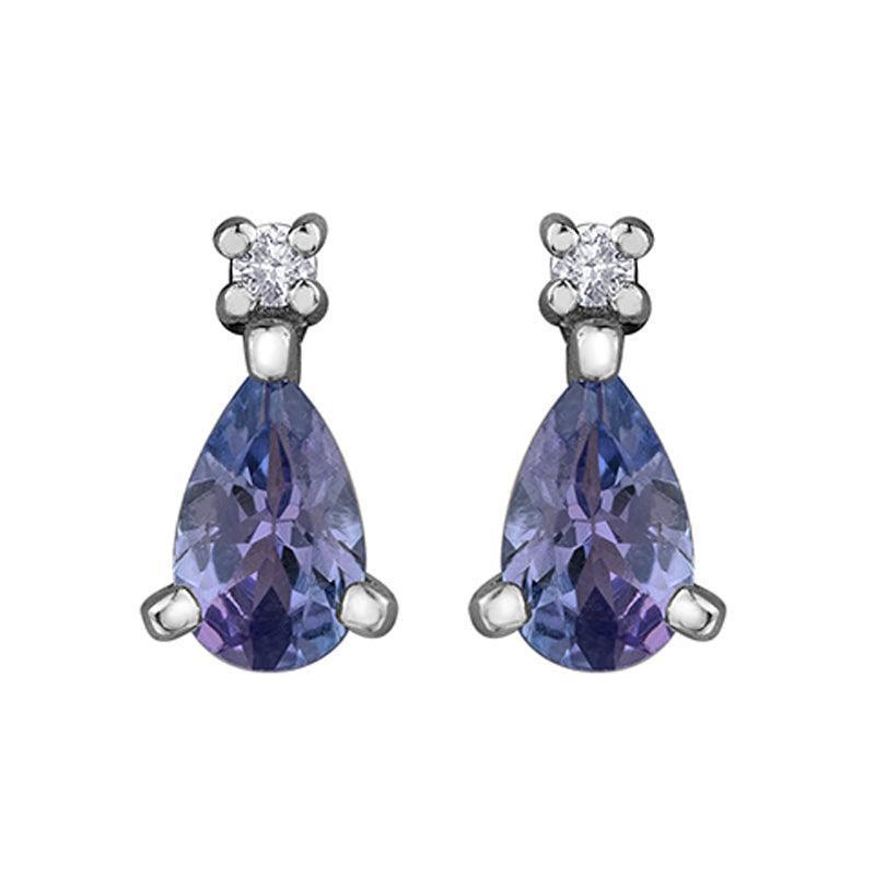 Diamond Infinity Teardrop and Tanzanite Gemstone Earrings in 10K White Gold