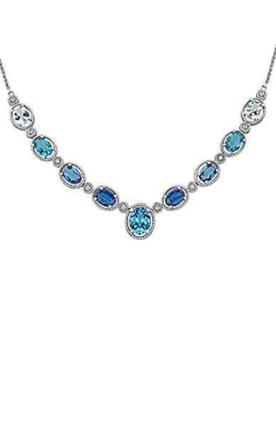 10K White Gold Blue Topaz, Kyanite, London Blue Topaz, Apatite, Aquamarine Necklace