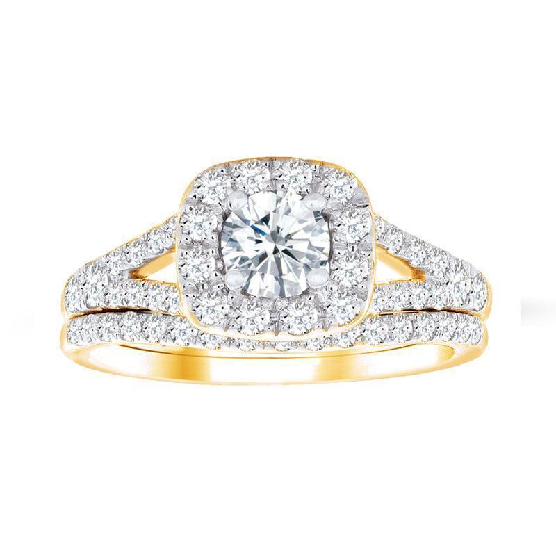 14K Yellow Gold1.00TDW Diamond Round Diamond Rectangular Halo Wedding Set