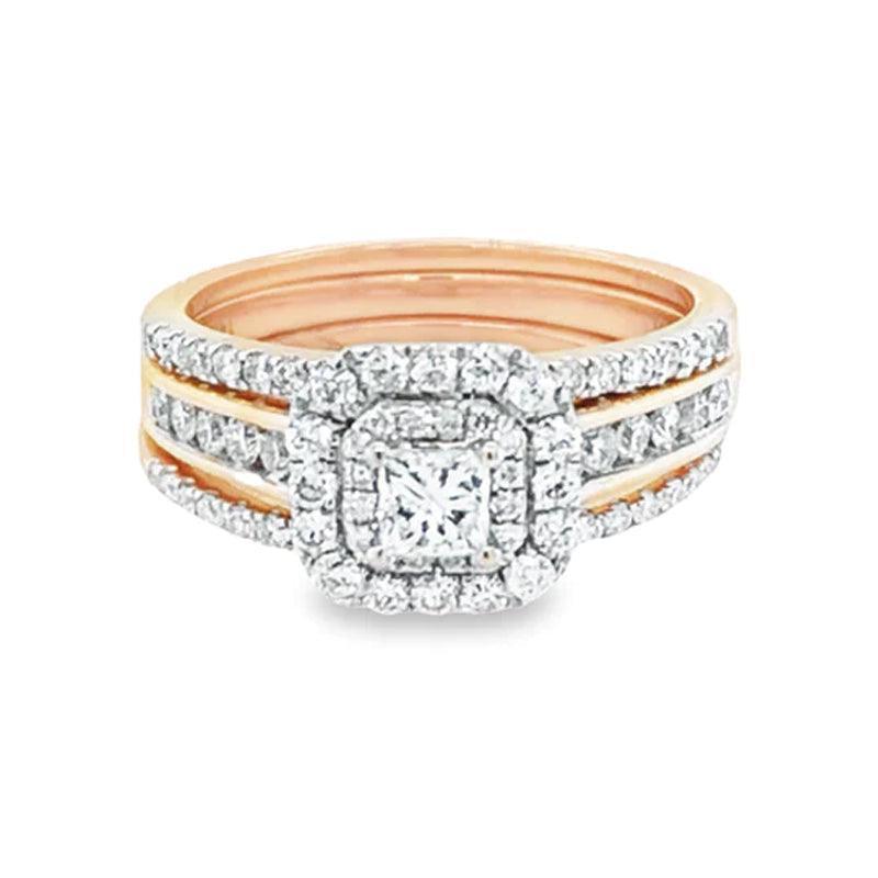 14K Rose Gold 1.00TDW Diamond Three Piece Wedding Set with Double Halo setting