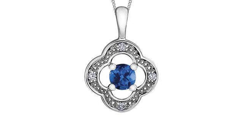 10K White Gold Blue Sapphire and Diamond Pendant with Chain