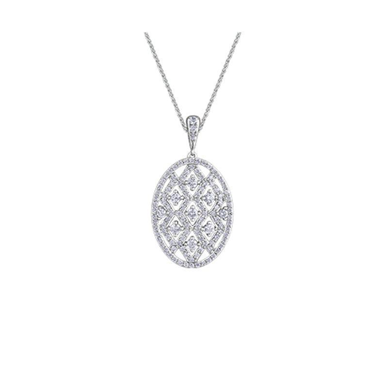 10K White Gold 1.00TDW Diamond Fancy Oval Pendant with Chain