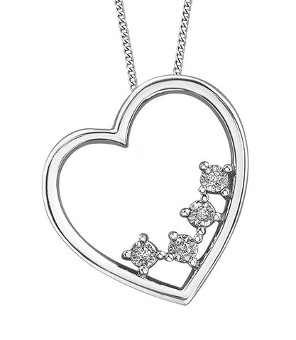 0.02TDW Diamond Heart Pendant with Floating Style Diamonds in 10K White Gold