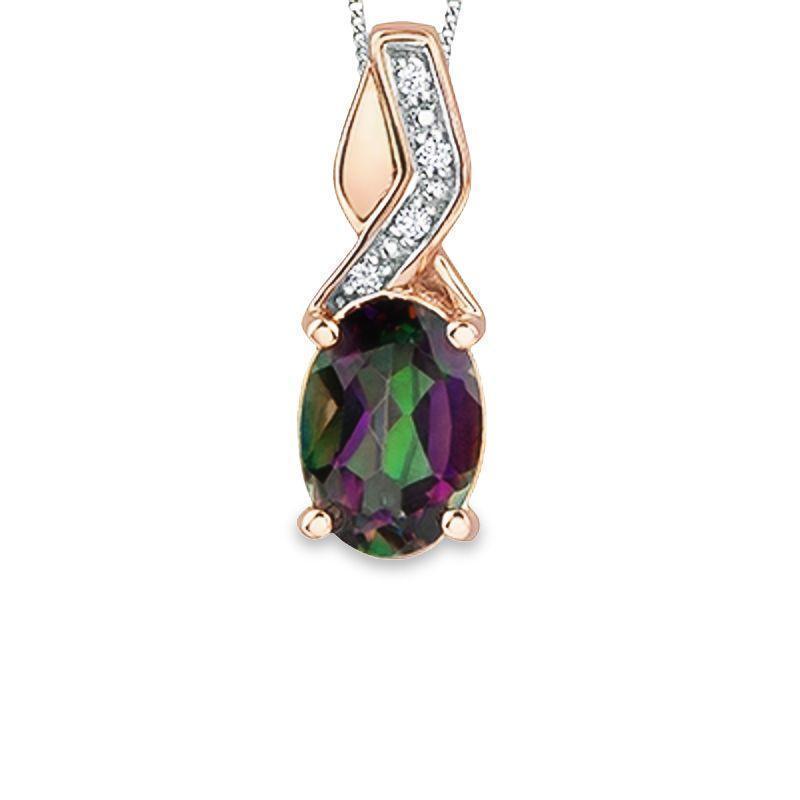 0.10TDW Diamond and 7X5M Mystic Topaz Gemstone Pendant in 10K Two-Tone Gold