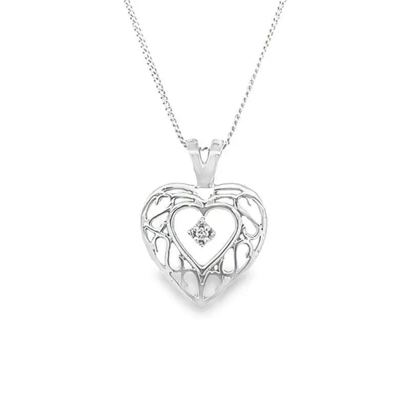 10K White Gold 0.01CT Diamond Heart Pendant With Chain