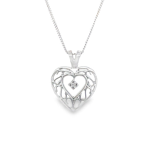 10K White Gold 0.01CT Diamond Heart Pendant With Chain