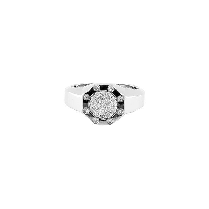 14K White Gold 0.40TDW Diamond Men's Pinky Ring with Octagon Top