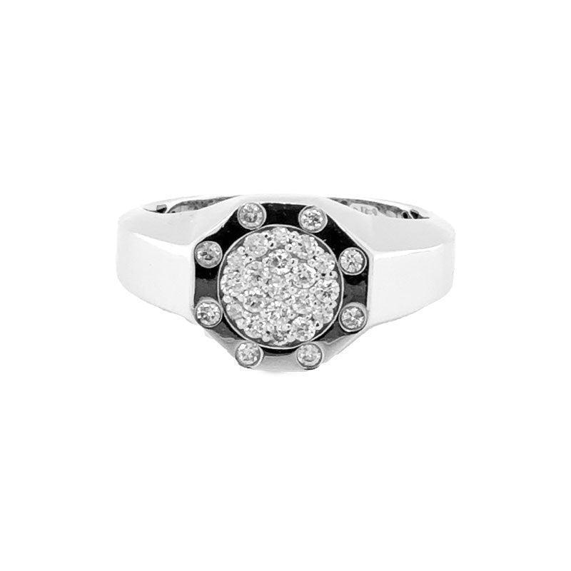 14K White Gold 0.40TDW Diamond Mens Pinky Ring with Octagon Top