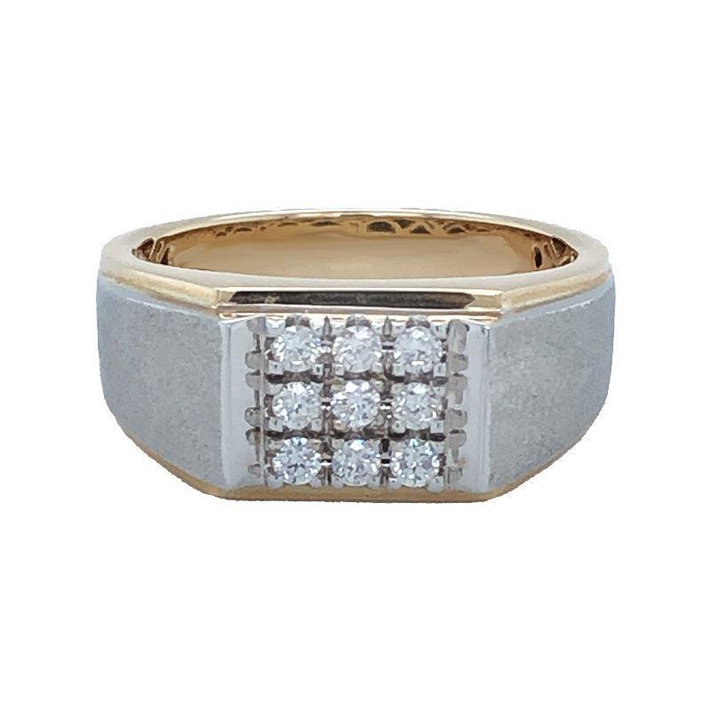 14K Yellow and White Nine Diamond Mens Ring with 0.33TDW