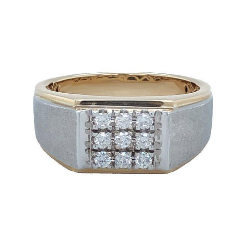 14K Yellow and White Nine Diamond Mens Ring with 0.33TDW