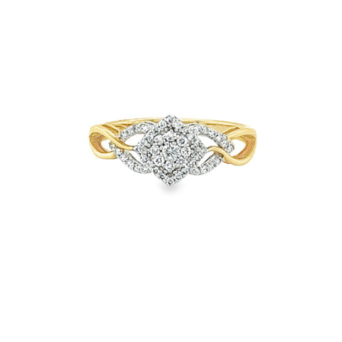 0.25TDW Sparkling Diamond Flower Pave Ring in 10K Yellow Gold