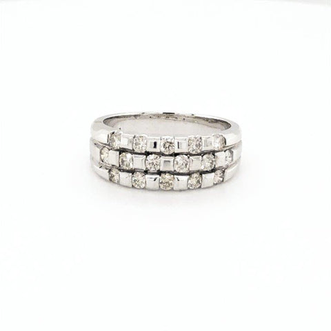 14K White Gold 0.65CT Diamond Three Row Wedding Band