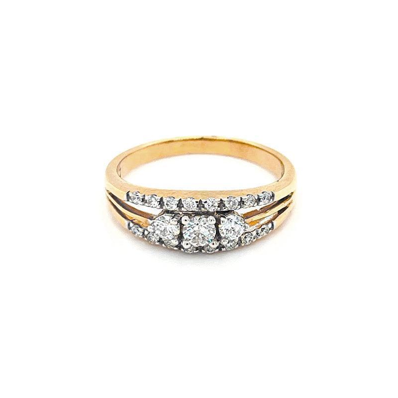 10K Yellow Gold 0.40TDW Diamond Past Present Future Ring with Accent Diamonds