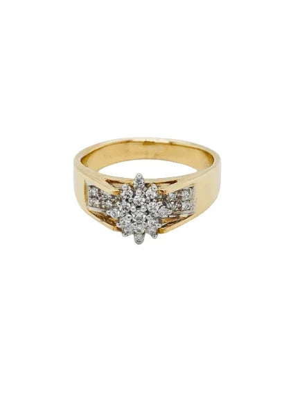 10K Yellow Gold 0.25TDW Diamond Cluster Head Ring
