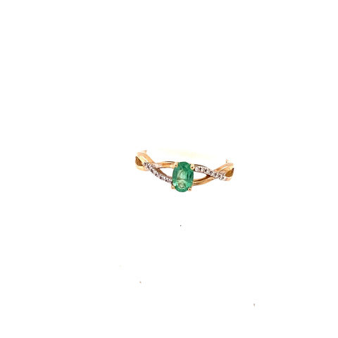 May Birthstone Emerald Ring with 0.05TDW Diamond Accent set in 10K Yellow gold