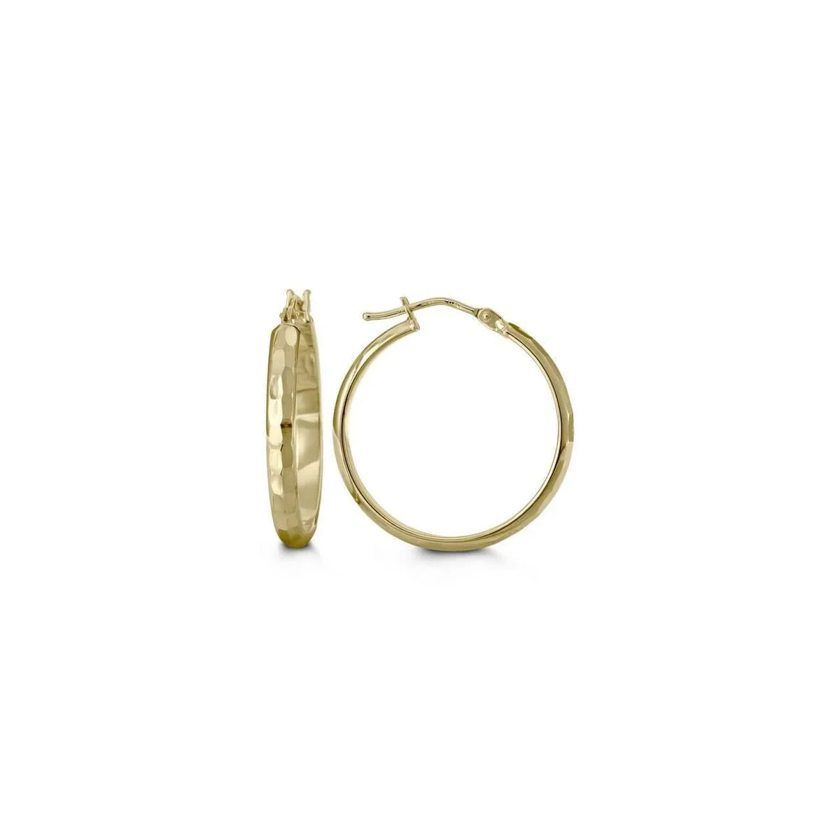 10K Yellow Gold Beaten Gloss Finish Hoop Earring