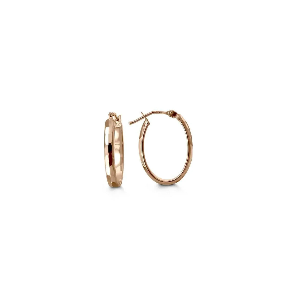 10K Rose Gold Oval Geometric Pattern Hoop Earrings