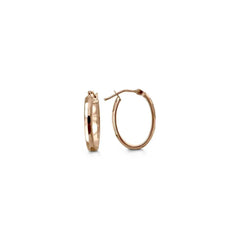 10K Rose Gold Oval Geometric Pattern Hoop Earrings