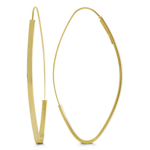 10K Yellow Gold Long Fancy Oval Hoop Earrings