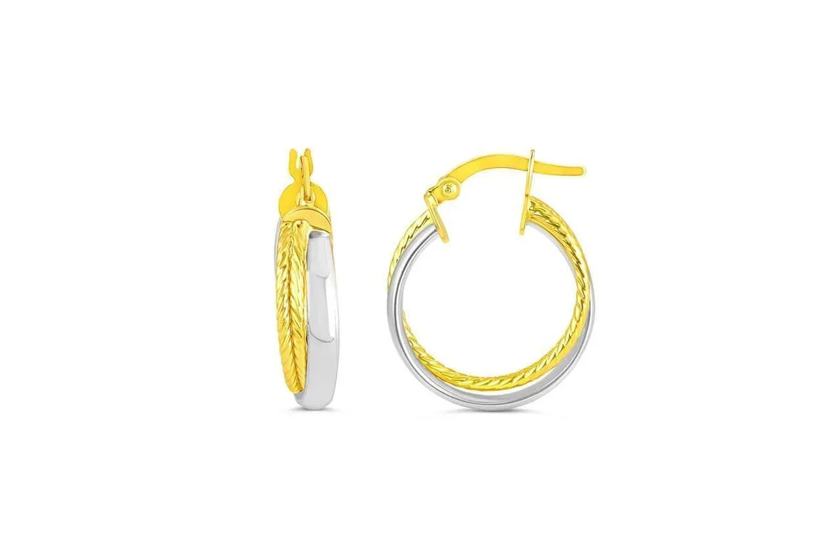 10K White And Yellow Gold Fancy Hoop Earrings