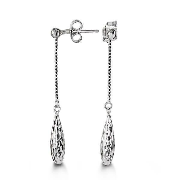 10K White Gold Long Fancy Pear Drop Stud Earrings