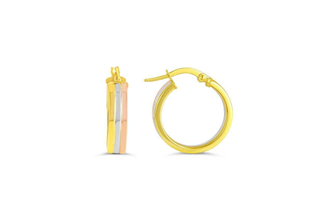 10K Yellow, Pink And White Gold Classic Tri Color Hoop Earrings