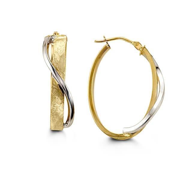 10K Yellow And White Gold Fancy Shape Hoop Earrings