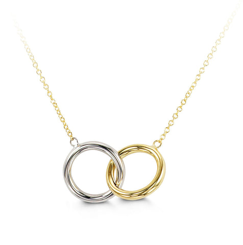 10K Yellow and White Gold Infinity Circle of Life Pendant with Chain