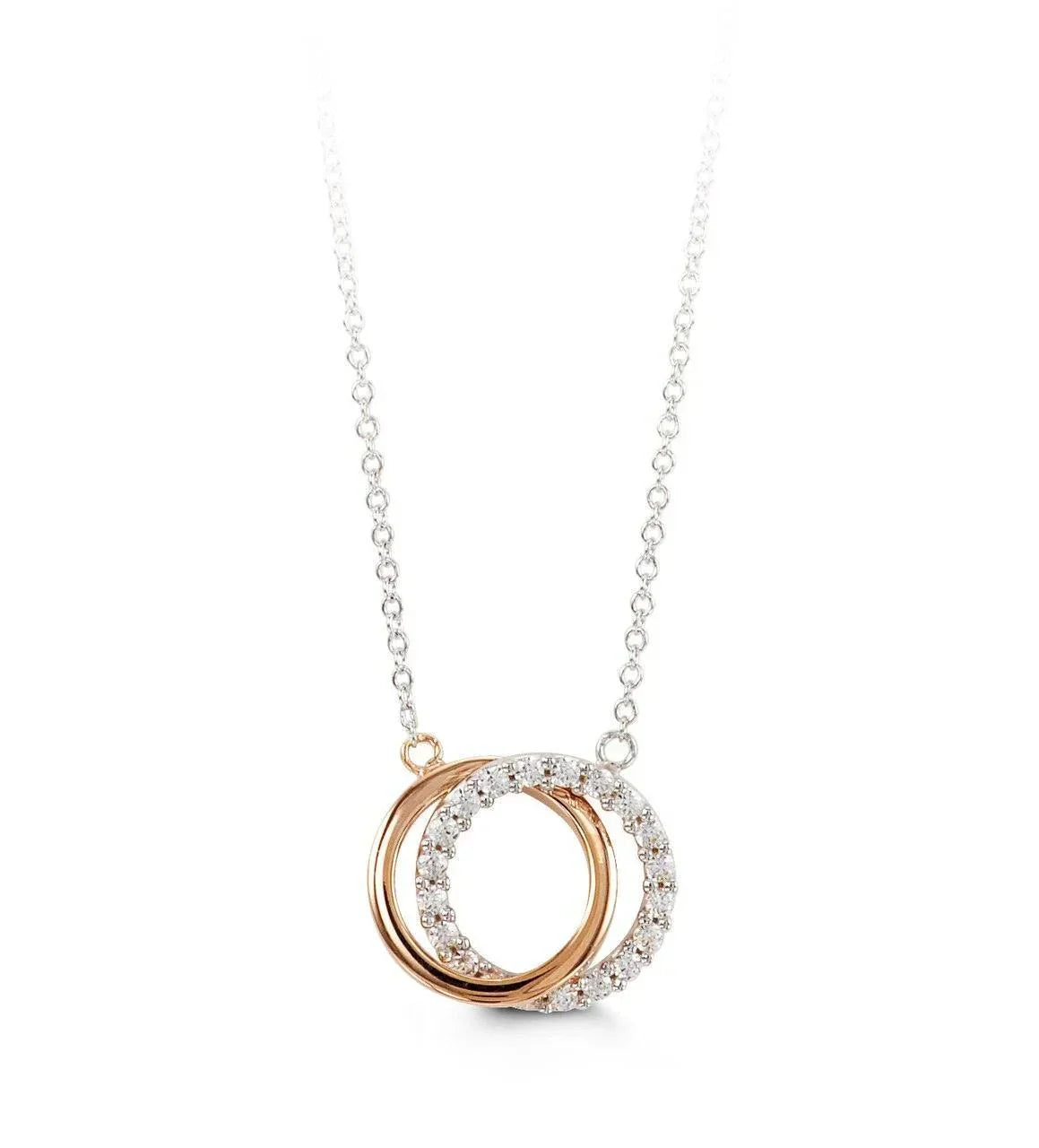 10K Rose and White Gold Infinity Overlapping Circle of Life Pendant with Chain