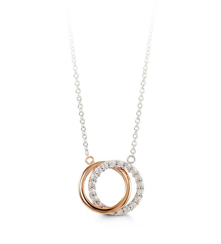 10K Rose and White Gold Infinity Overlapping Circle of Life Pendant with Chain