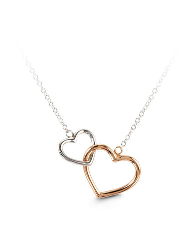 10K Rose and White Gold Heart in Heart Necklace