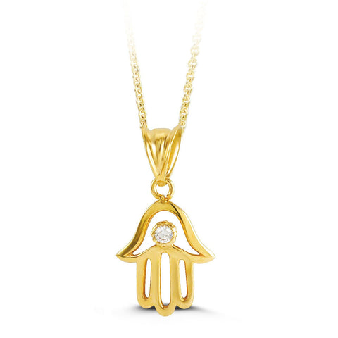10K Yellow Gold Fancy CZ Charm Pendant with Chain