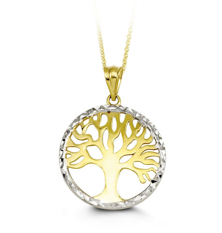 10K Yellow Gold Tree of Life Charm Pendant with Chain