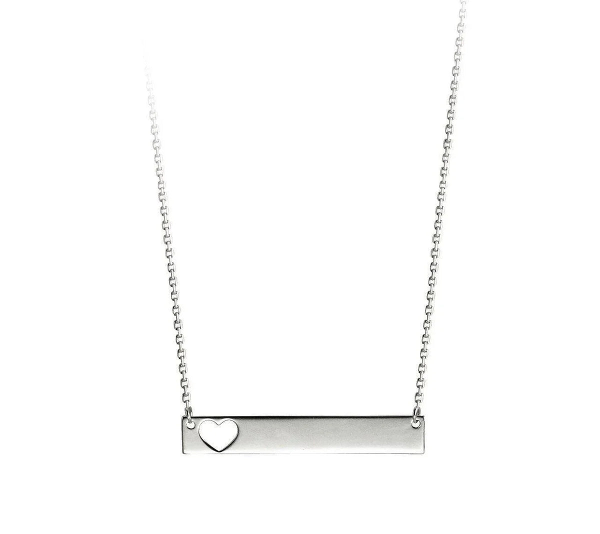 10K White Gold Horizontal Heart Bar Necklace