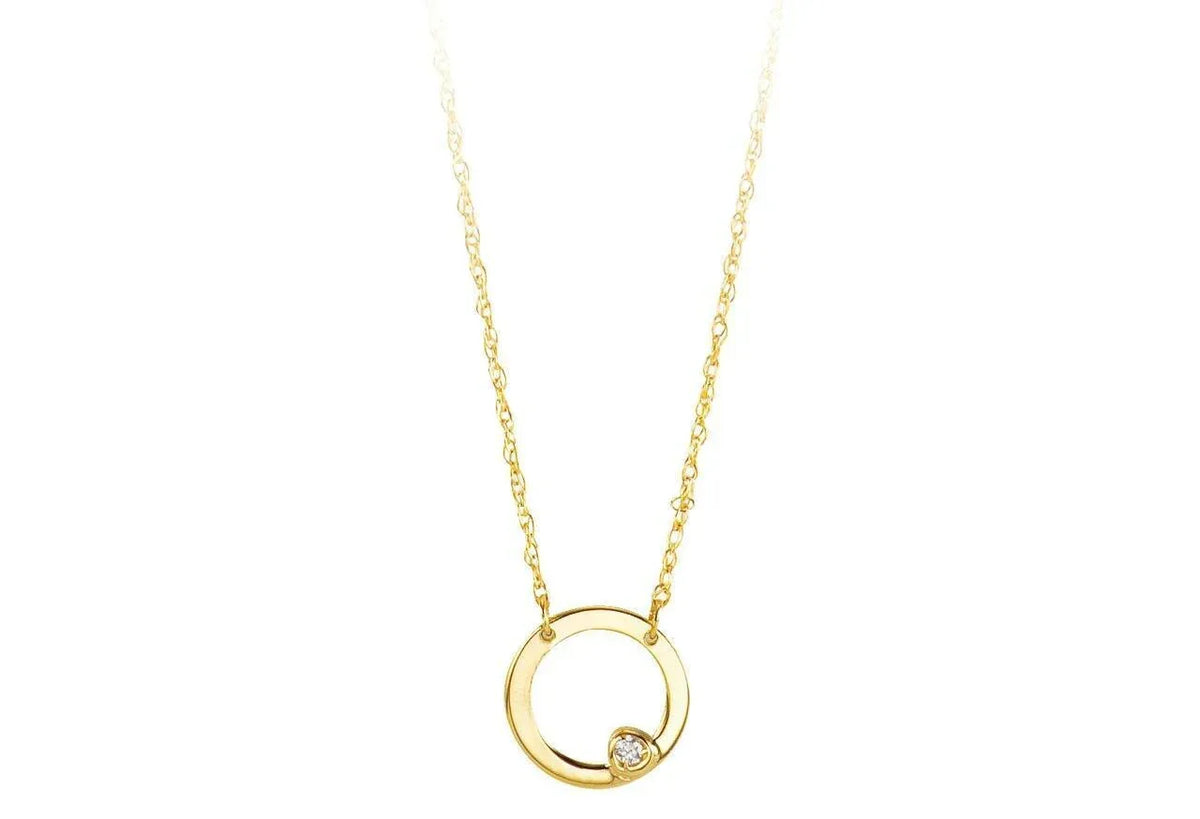10K Yellow Gold Diamond Circle Necklace with Chain