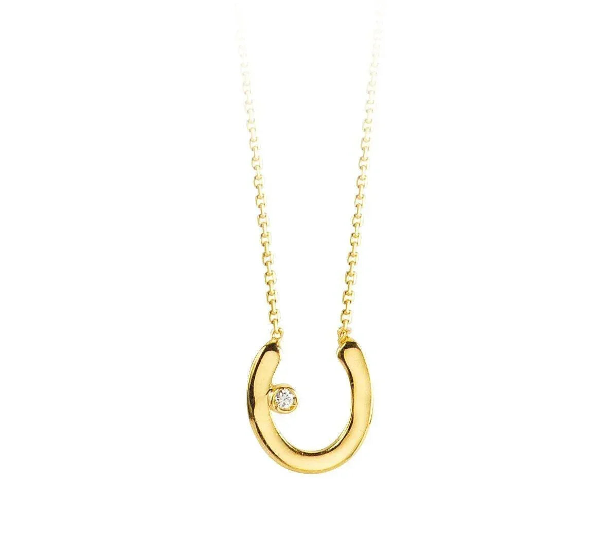 10K Yellow Gold Diamond Horse Shoe Necklace with Chain