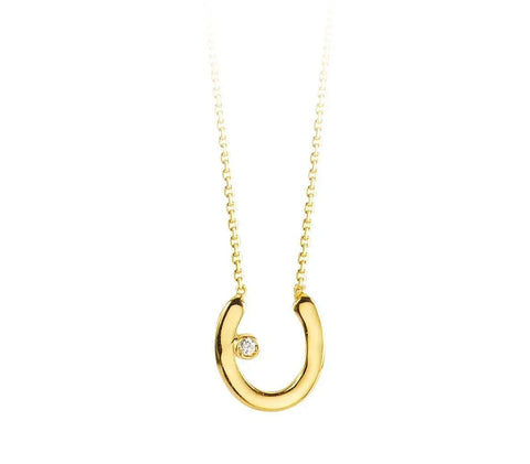 10K Yellow Gold Diamond Horse Shoe Necklace with Chain