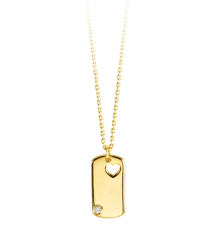 10K Yellow Gold Love Tag Diamond Pendant with Chain