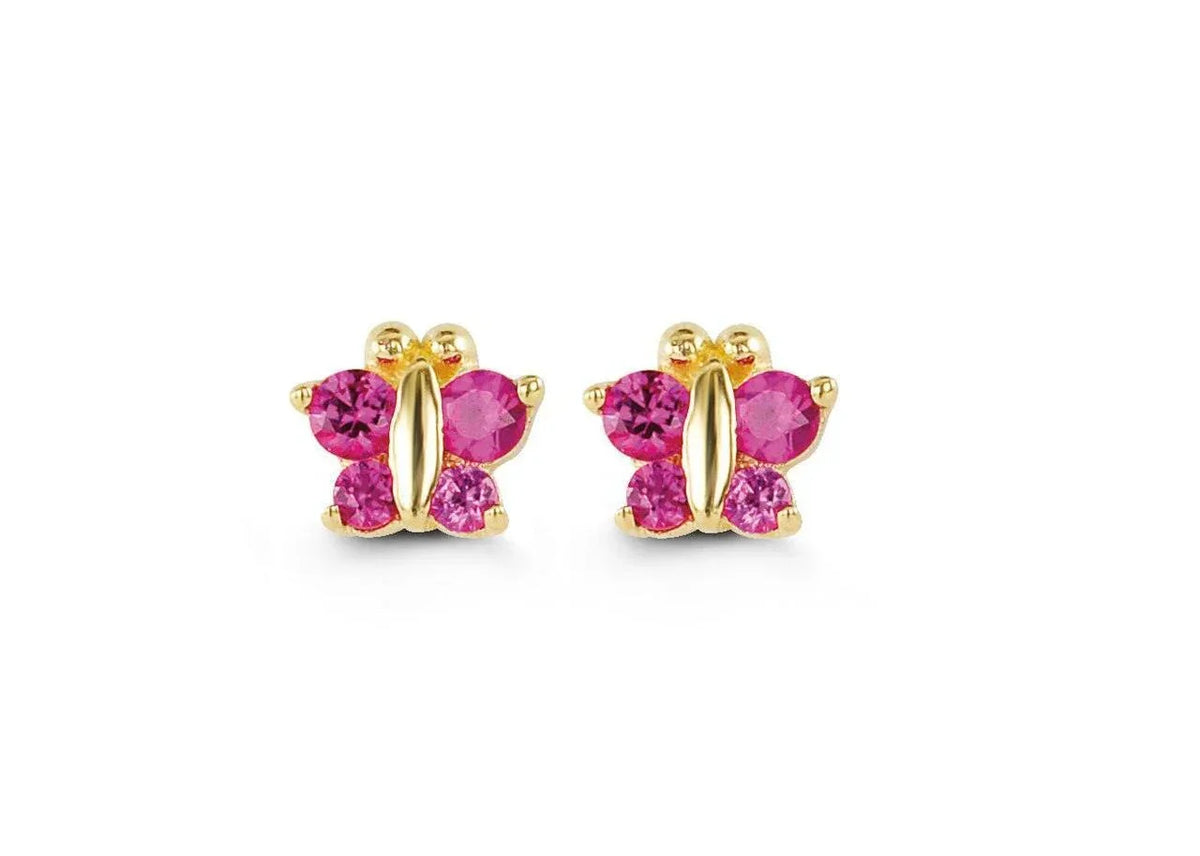 14K Yellow Gold CZ Butterfly Baby Earrings