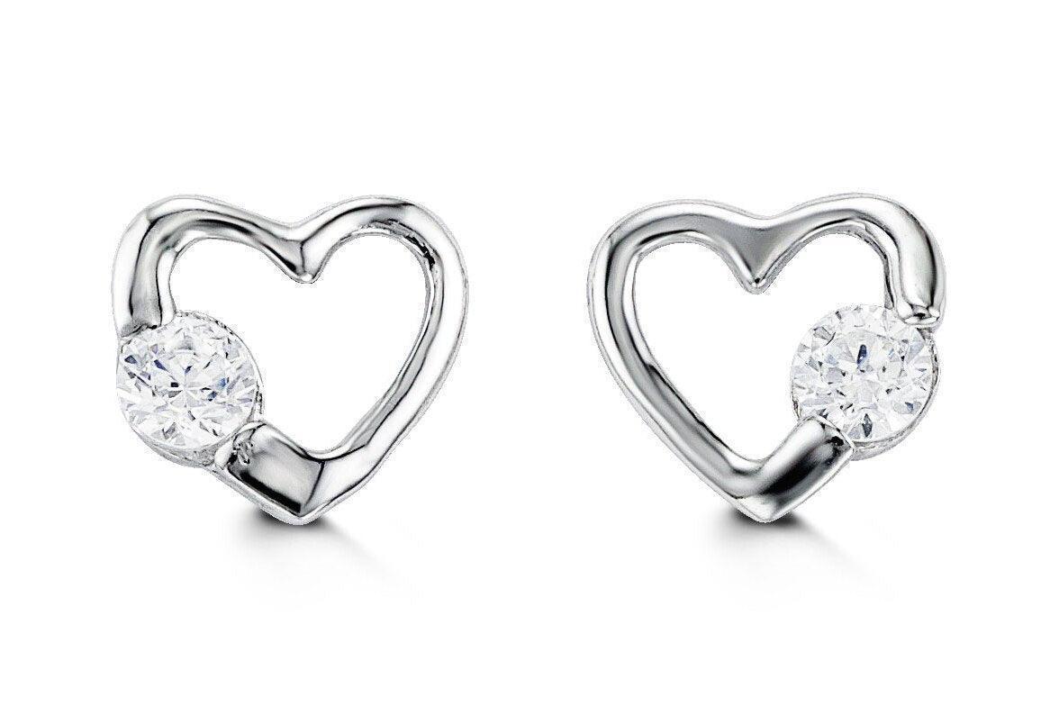 14K White Gold CZ Heart Shape Baby Earrings