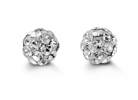 10K Yellow Gold White Crystal Balls Baby Earrings