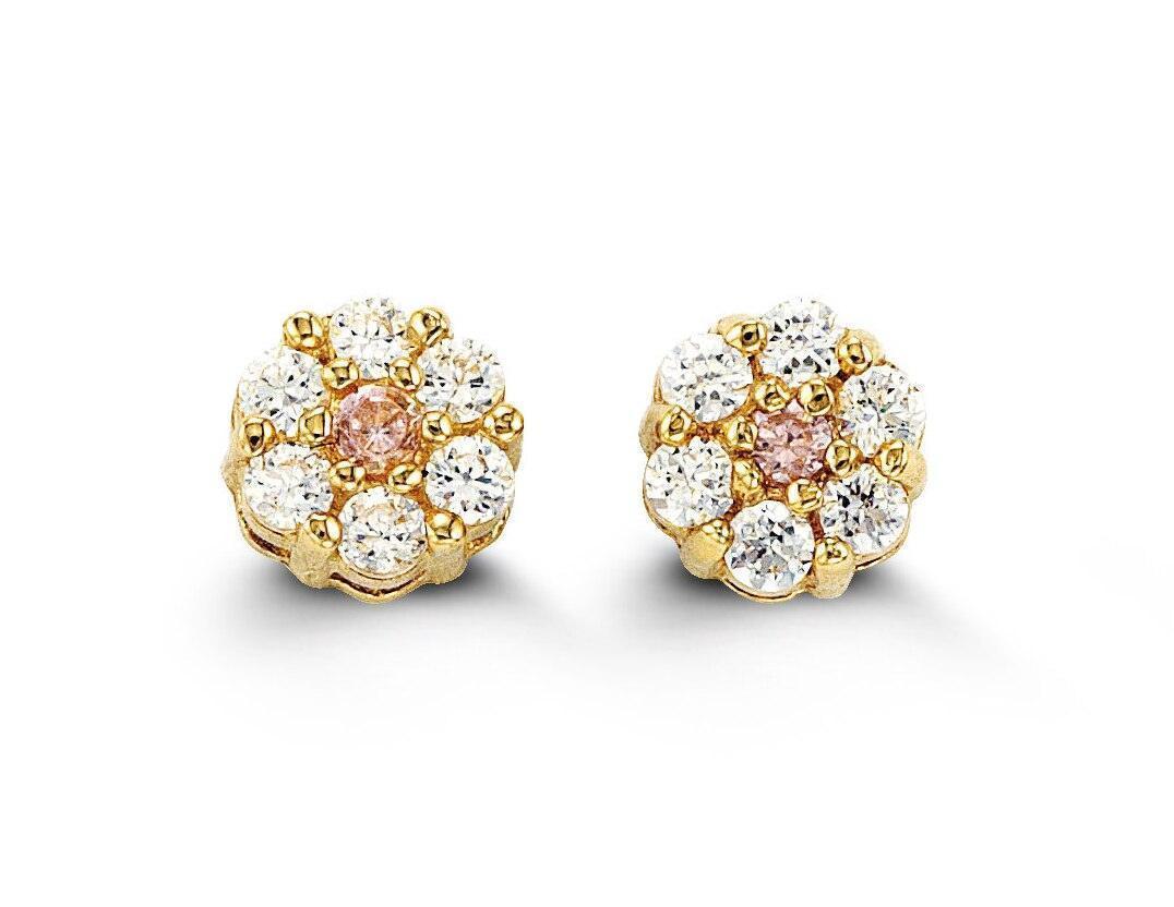 14K Yellow Gold Flower Shape CZ Baby Earrings