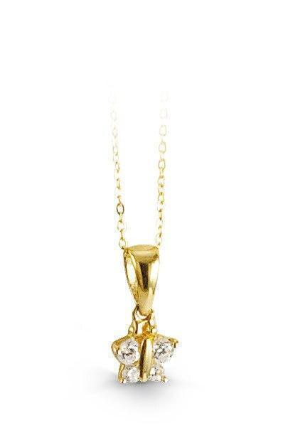 10K Yellow Gold Butterfly Shape White CZ Baby Pendant