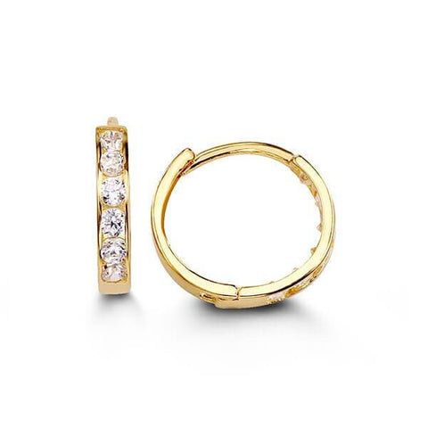 14K Yellow Gold Huggies With Cz