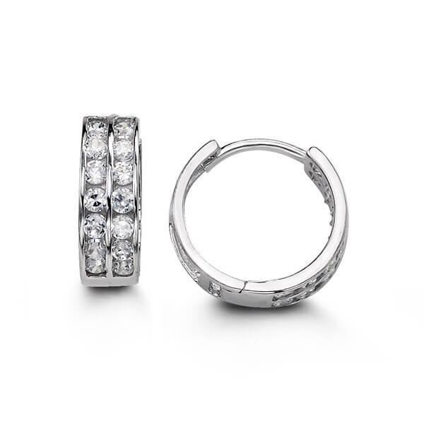14K White Gold 2 Row Cz Huggies