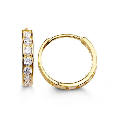 14K Yellow Gold Huggies With Cz
